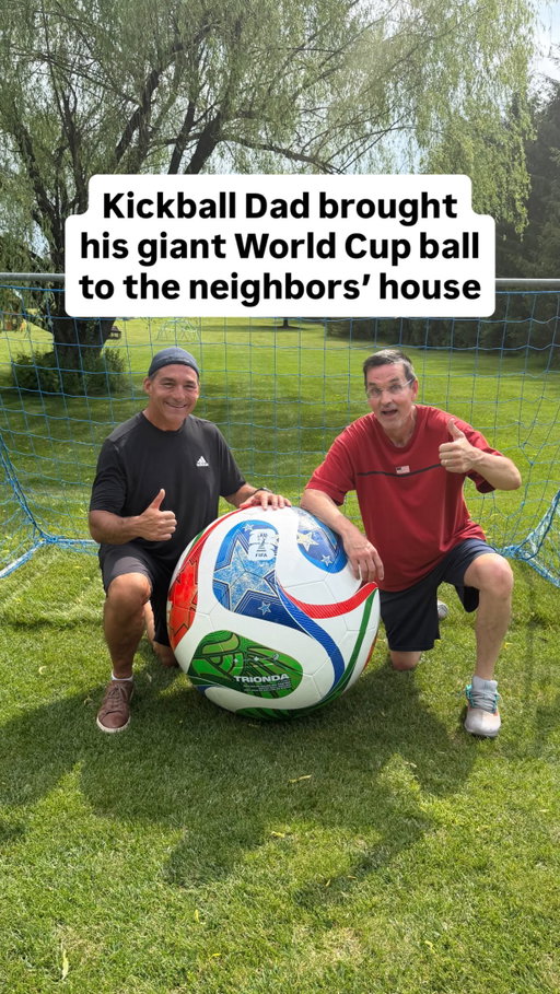 Kickball Dad brought his jumbo World Cup ball to the neighbors’ house for a tune-up before the tournament kicks off ⚽️ #worldcup #soccer #fifaworldcup