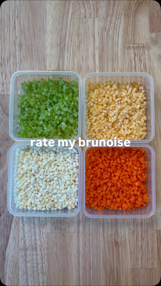 How to Chiffonade & Brunoise 🔪🔪 ft. @tumblerusa #tumblerpartner #knifesharpener

I’ve been loving my new Tumbler Pro knife sharpening set. Get yours via the link in my bio, using code THESTRONGCOOK for up to 25% off.

FULL INSTRUCTIONS BELOW ⬇️ 

CHIFFONADE: 

👉 Why it’s important: 

- Chiffonade is the perfect knife cut for larger, leafier herbs. Mint, basil and flat-leaf parsley are great examples of herbs that lend themselves well to chiffonade.

- The technique works well because it ensures each leaf is lined up to be cut evenly, and saves you time vs. chopping clusters of leaves randomly. 

- When done properly, each piece is only cut once, which results in less bruising of your herbs overall. 

- A nice chiffonade results in a fluffy pile of herbs that is easy to pinch and sprinkle into a dish. For those working in restaurants especially, this is a great feeling! 

👉 How to do it:

1) Pick the leaves off the herb you are using, being sure to remove any wilted or damaged leaves, as well as any stems. 

2) Make stacks of 5-8 leaves, and roll the leaves tightly onto themselves. Have your knife pressed against the knuckle of your middle finger, and your other fingers tucked behind (holding the herbs). Let your middle finger guide your knife as it moves across the herbs, slicing in a consistent rocking motion. You want your slices to be thin and even. 

BRUNOISE INSTRUCTIONS CONTINUE IN THE COMMENTS ⬇️

#brunoise #chiffonade #knifeskills
