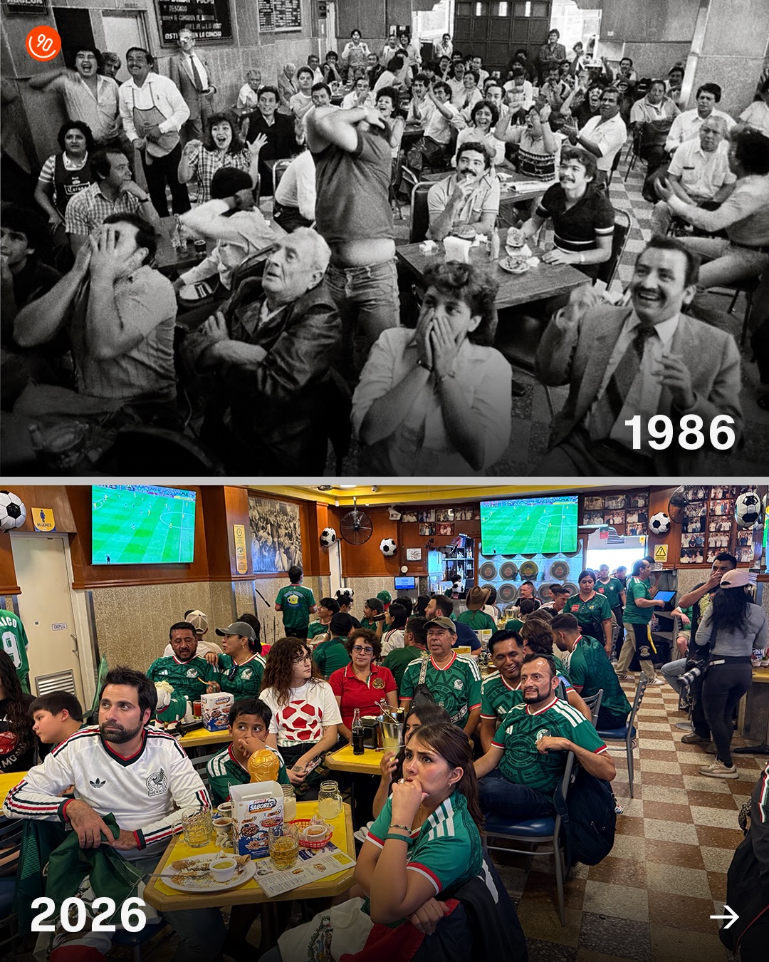 40 years apart. Same spot. Different emotions. 

From grimacing at Hugo Sánchez’s penalty miss against Paraguay in ‘86, to witnessing Julián Quiñones open El Tri’s account in ‘26. This bar in Mexico City has seen it all.
