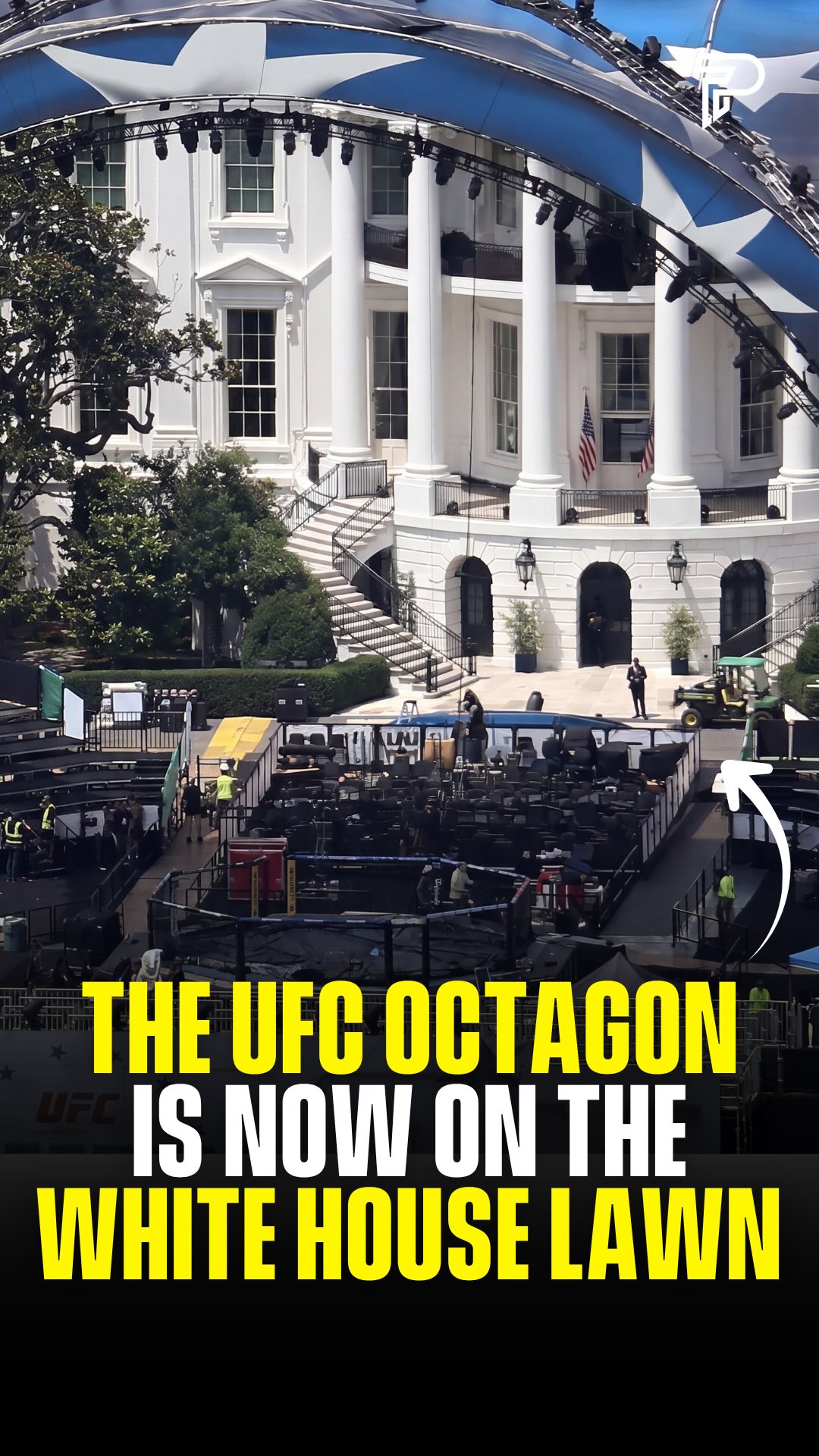 The UFC Octagon is now standing on the White House South Lawn. The lighting rig was built in Belgium, shipped to Philadelphia for testing, torn down and trucked to DC. It’s the first professional sporting event ever held at the White House.

UFC Freedom 250 takes place this Saturday. Ilia Topuria defends his lightweight title against Justin Gaethje. Alex Pereira fights Ciryl Gane for interim heavyweight gold. The event falls on Flag Day, America’s 250th anniversary and Donald Trump’s 80th birthday.

Tickets are free. Screens will be set up across the National Mall for overflow crowds.

#reelheadline #pubity #viral