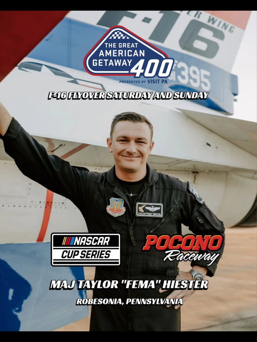 THE F-16 IS BACK IN PENNSYLVANIA!

This weekend, we'll bring America's most iconic fighter jet to the skies above @poconoraceway to show our NASCAR fans what 100,000 horsepower sounds like.

Catch the team at the race after the flyover.