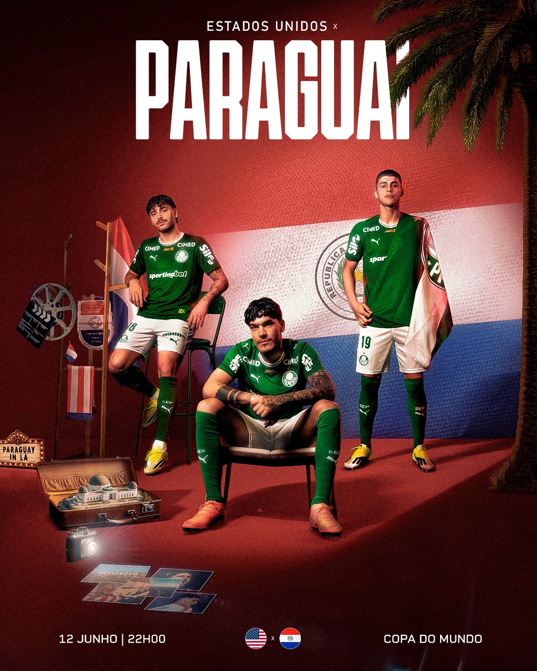É dia de estreia paraguaia na Copa do Mundo 2026 com dose tripla dos meus greengos! 🇵🇾💚

⚽ Estados Unidos x Paraguai
🏆 Copa do Mundo - fase de grupos
🏟️ Los Angeles Stadium
⏰ 22h00
📺 SBT, Globo, SporTV, Cazé TV, Ge TV