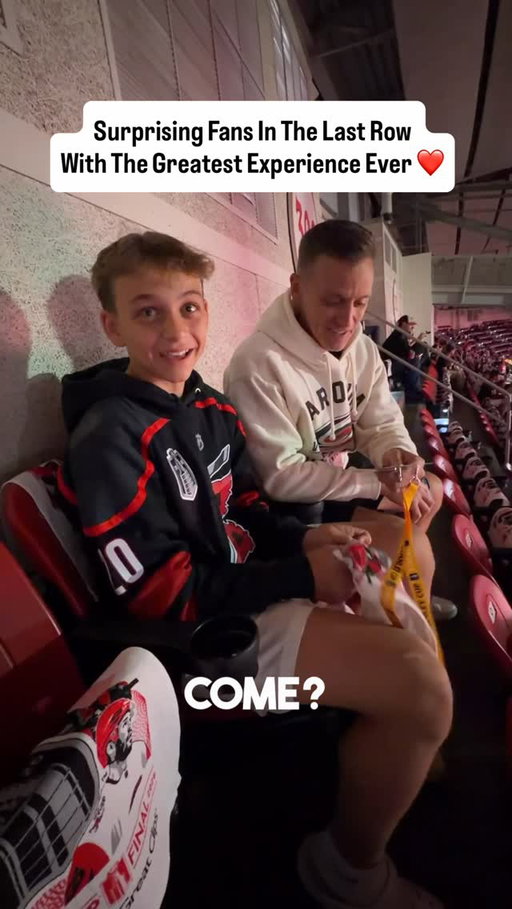 @Omar surprised these fans in the last row with a chance to high-five the team before they took the ice, a hockey stick signed by the entire team, upgraded seats, and a meet-and-greet with their favorite player! ❤️
