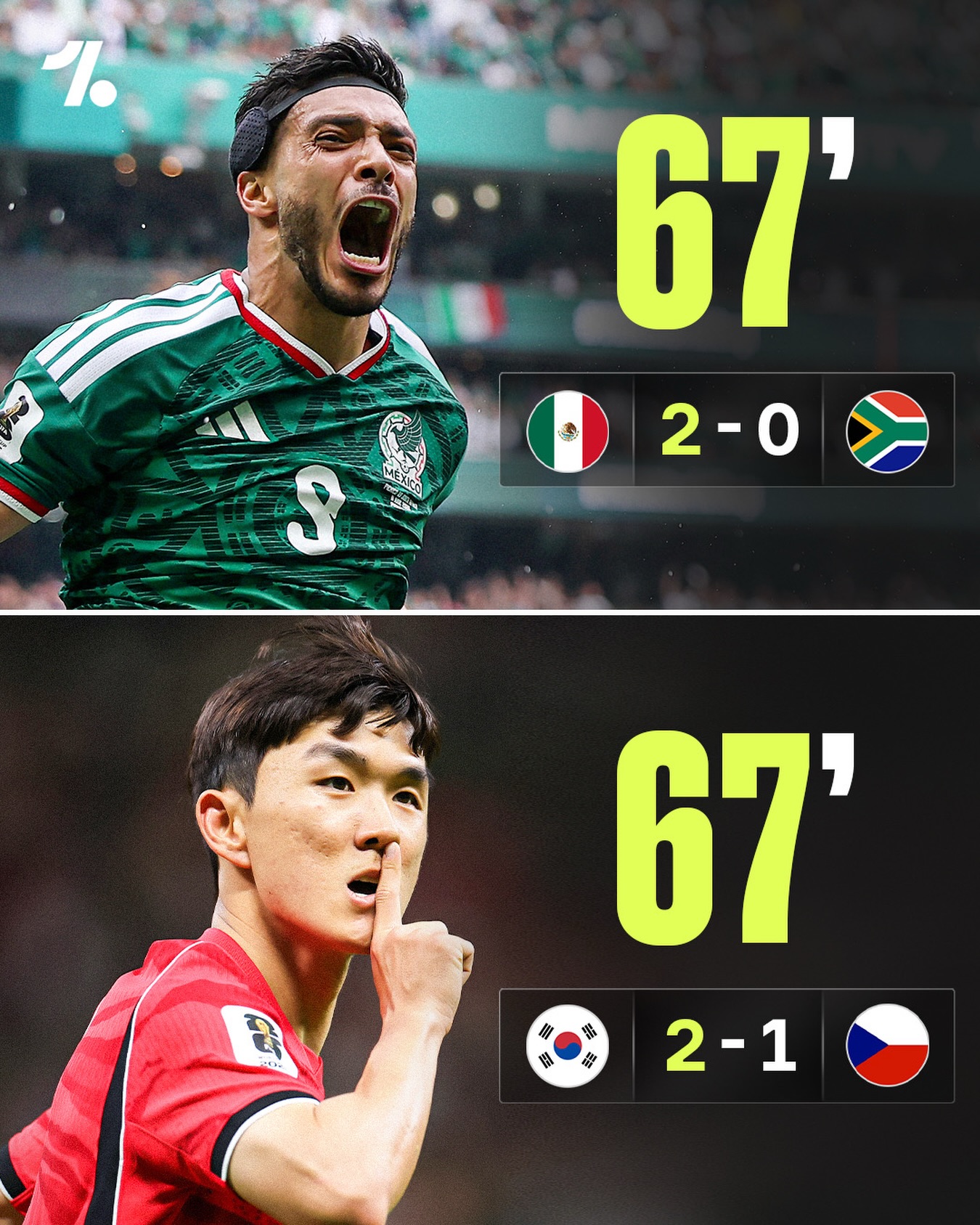 The first two matches at the World Cup had goals scored in the 67th minute ⁶🤷⁷