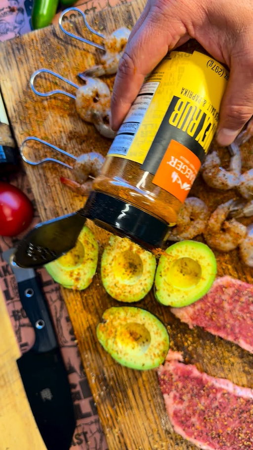 🥩 Steak 🍤 Shrimp & 🥑 Guacamole Tostadas on the @traegergrills 🙌 

You’re going to want to save this recipe because I promise you it’s the perfect refreshing dish for summer ☀️ 

Also, that grilled guacamole 🥑 is delicious 😋 

——- RECIPE ———
🛒 Ingredients 
1. Steak
2. Raw Shrimp
3. @traegergrills Steak Rub & Tex Mex Rub
4. Olive oil

💨 STEPS
1. Use olive oil for a binder on the steaks and season with the TRAEGER Steak Rub
2. Pat dry your shrimp, spray a little olive oil as a binder and season with TRAEGER Tex Mex Rub
3. Set your TRAEGER grill to 400 and once it’s up to temp throw on the steaks and shrimp.
4. I pulled my steaks at 130 degrees and the shrimp once they turned orange! 
5. Let steaks and shrimp rest while you make your 🥑! 

🥑 Guacamole Recipe
Ingredients 
1. Fresh avocados 
2. Red onion
3. Jalapeños 
4. Tomatoes 
5. TRAEGER Tex Mex Rub
6. Cilantro
7. Lime

——- STEPS ——-
1. Slice your Avocado in half, pull the seed, and season with your Tex Mex rub
2. Throw them on the grill face down and pull once the char is to your liking. I pulled mine with the 🥩 and 🍤 
3. In a bowl, throw in your avocados and mix. Season to your liking. 
4. Add your diced onion, jalapeño’s, tomatoes, and give it a mix.
5. Top with chopped fresh parsley, and a squeeze of lime! 

Tostadas 
1. Spread your freshly made 🥑 on the tostadas. 
2. Dice up your steak and shrimp and toss them on top of the guac tostada.
3. Top with fresh cilantro and your favorite salsa
4. ENJOY!! 

💨 Traeger Woodridge Pro
🧢 @getyourwaggleon 
🔪 @benchmadeknifecompany 
🍺 @coorslight 
👓 @shadyrays 

#traeger #tostada #steak #grilledsteak #shrimp