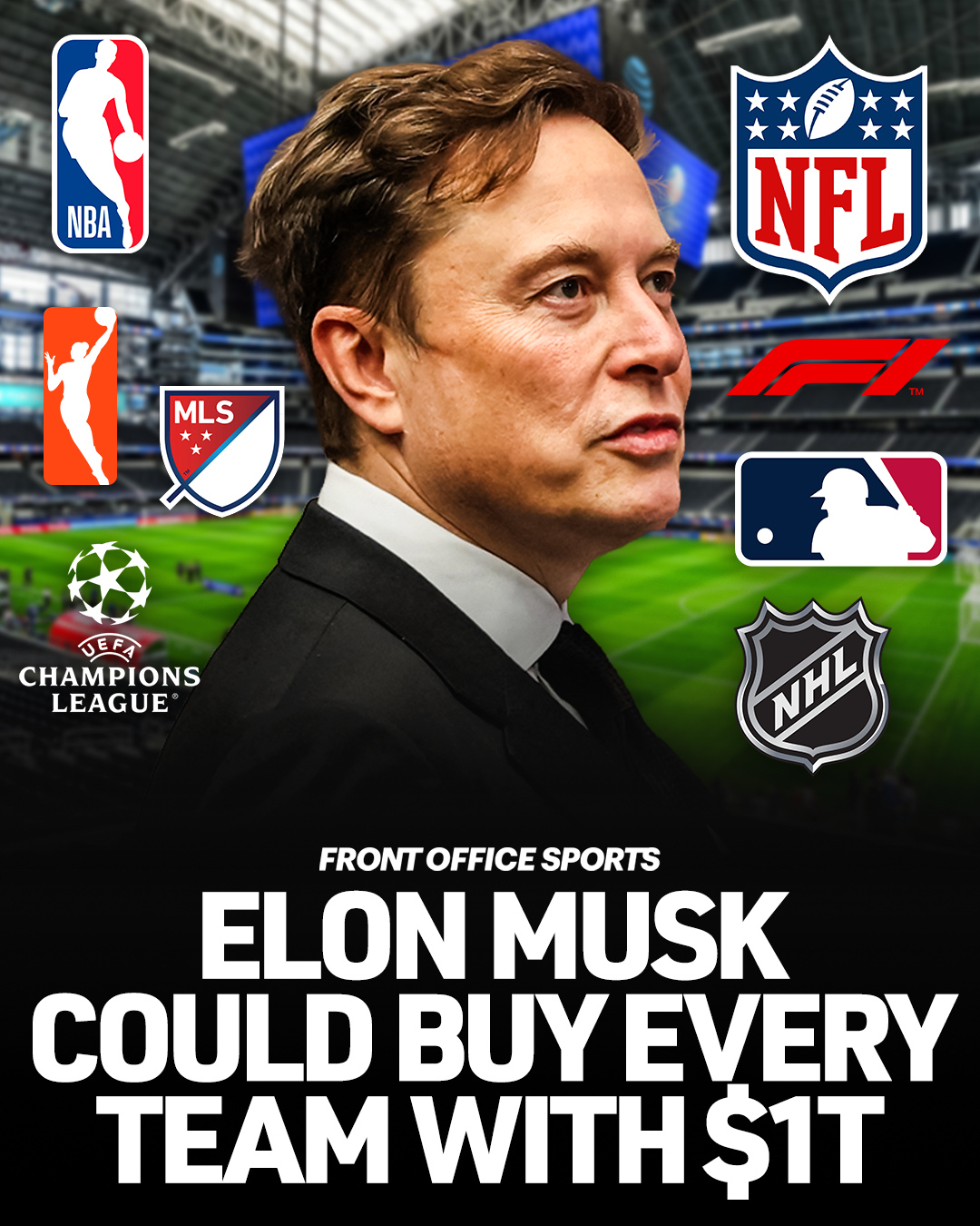 Elon Musk is the world's first trillionaire.⁠
⁠
He could buy every team in the NFL, NBA, MLB, NHL, F1, MLS, WNBA, and Premier League, plus every other club in the Champions League, and still have nearly half of his net worth left.