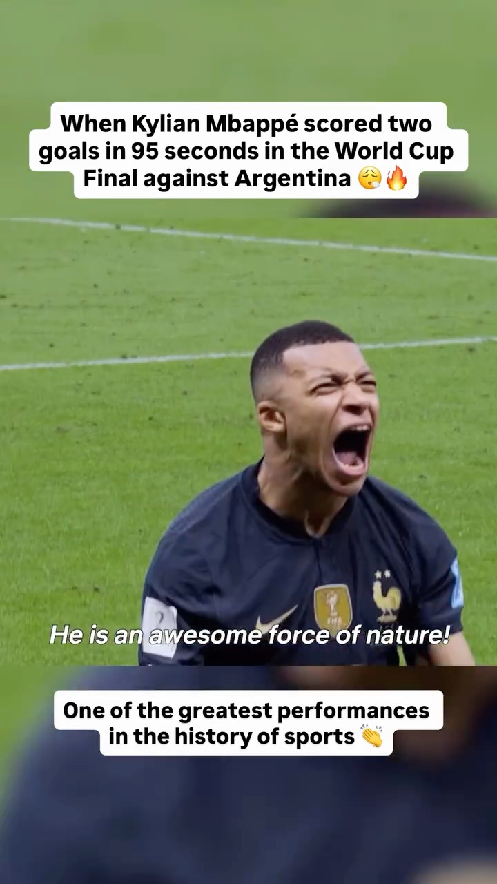 Kylian Mbappé scoring two goals in exactly 95 seconds in the 2022 FIFA World Cup Final to level the match at 2-2 against Argentina will forever be one of the most heroic performances we’ve ever seen.

Chills every single time 🥶

📺 Captains of the World on Netflix

#mbappe #kylianmbappe #worldcup #messi #lionelmessi