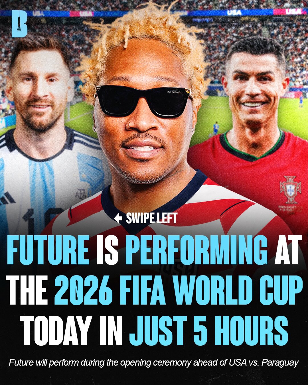 Future is set to perform for one of the biggest audiences in the world at the 2026 FIFA World Cup today 🌎🔥

He takes the stage at the opening ceremony at SoFi Stadium in Los Angeles ahead of the USA vs Paraguay opener, performing alongside Katy Perry, Tyla, Anitta, LISA and Rema

Are you tuning in to watch?