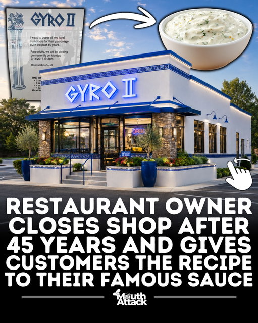 🥲 Some restaurant closures hit harder than others.

When Gyro II announced it was closing its doors after 45 years, the owner didn’t just put up a farewell sign and walk away. Alongside a heartfelt thank-you to loyal customers, the restaurant shared the recipe for its famous white sauce — a staple that kept generations of customers coming back.

The note thanked patrons for nearly half a century of support before revealing the restaurant would be closing permanently. But it was the recipe at the bottom of the sign that captured hearts online, turning a simple goodbye into a lasting gesture of appreciation.

Rather than letting one of the restaurant’s most beloved menu items disappear forever, the owner made sure customers could recreate a taste of Gyro II at home. In an era where secret recipes are often guarded at all costs, the move felt like a genuine thank-you to the community that supported the business for decades.

A classy farewell from a restaurant that clearly never forgot who got it there.