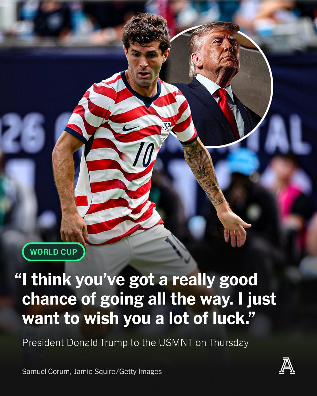 President Donald Trump spoke via phone with the U.S. men’s national team on Thursday night to offer his support ahead of the team’s opening game at the 2026 World Cup.

Trump will not be in attendance for the team’s opener against Paraguay at SoFi Stadium.

The call lasted around two minutes, a team spokesman told The Athletic.