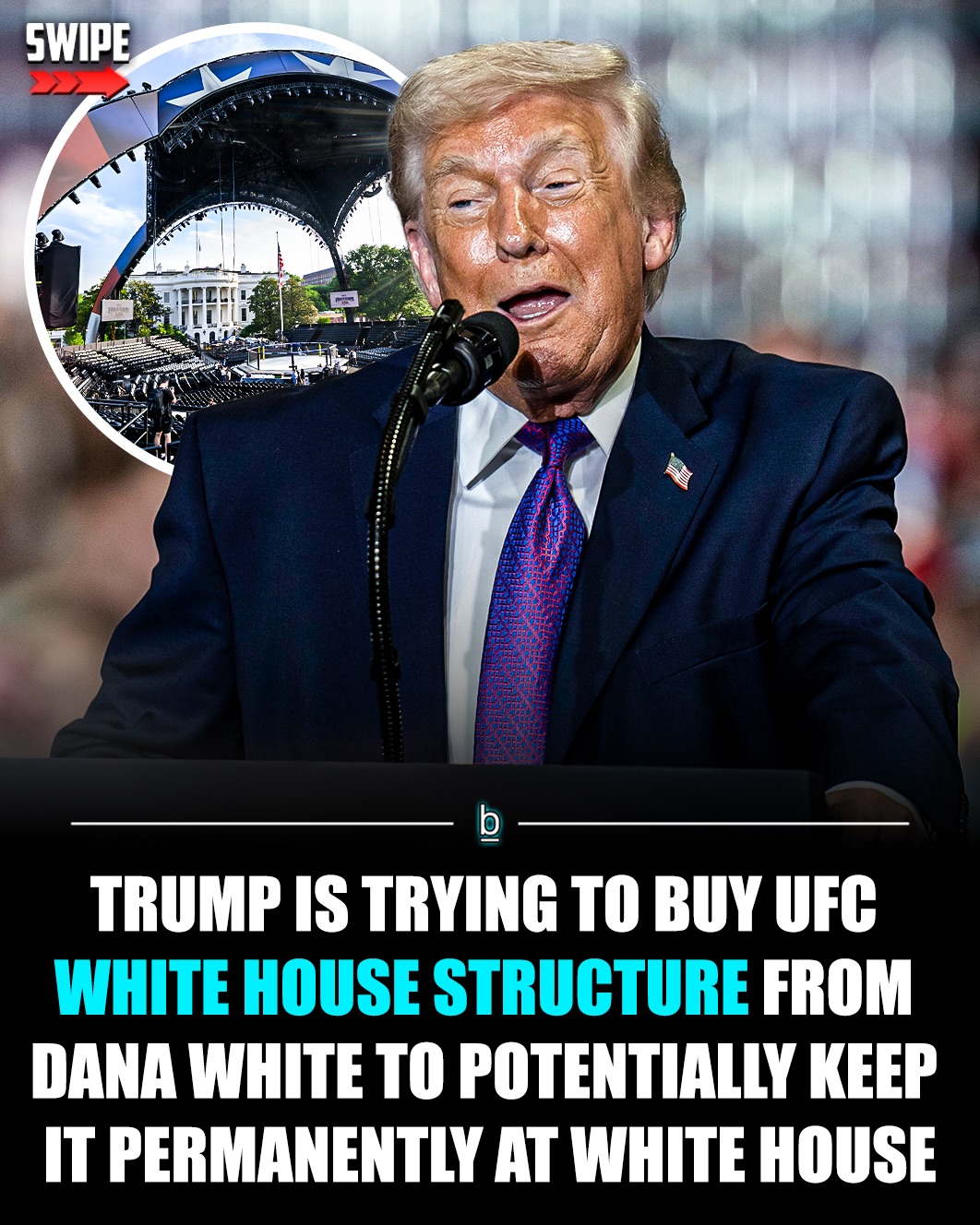 It appears that President Trump might have been serious when he said the UFC’s structure at the White House could be there permanently. 😂

Last week, Trump suggested that the UFC White House structure

🗣️ - “The Eiffel Tower was supposed to be taken down immediately, and then they said we sort of like it, let’s leave it up longer.

“We’re building something in front of the White House, it’s quite attractive to a lot of people. I’m looking at it, and maybe we’ll never ever take it down.” 🤷‍♂️

According to Dana White, Trump is currently trying to talk him into selling the UFC structure to potentially keep it at the White House.

🗣️ - “He first called me and said this thing is incredible and he says to me I think I’m going to keep this claw, I’m going to give 10 cents on the dollar when the show is over.”

“He called me a few days ago and said this claw thing is unbelievable, I’m going to give you 5 cents on the dollar when this things over.” 🤝

Despite Trump wanting to keep the structure, the UFC has indicated it will be taken down as soon as the event ends.

Follow 👉 @brobible for all things “dude” 😎 

#ufc #mma #trump #guys #men
