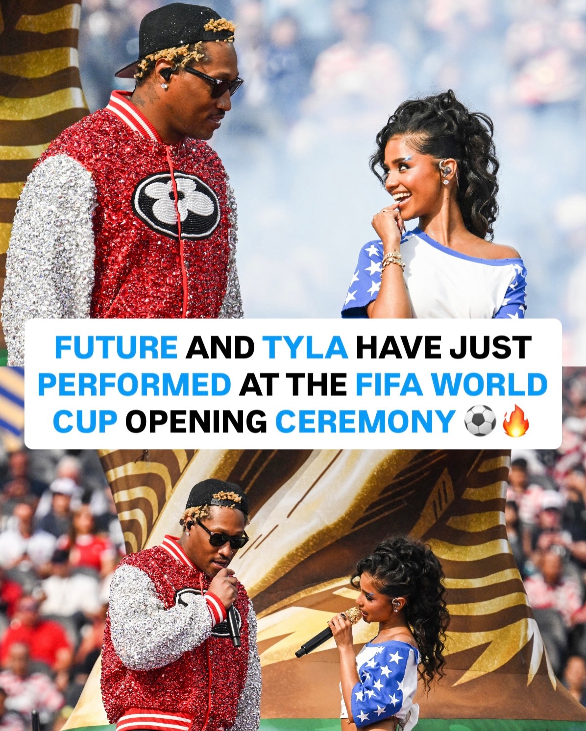 Follow @Bars to stay up to date on everything Future📲

 Future and Tyla just performed at the 2026 FIFA World Cup opening ceremony at SoFi Stadium in Los Angeles ⚽🔥

The two performed their official World Cup song “Game Time” ahead of the USA vs Paraguay opener in front of millions watching worldwide

Did you see their performance live?