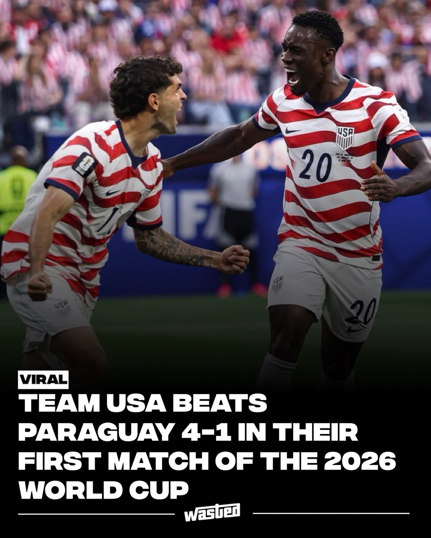 The United States Men’s National Team secured a decisive 4-1 victory over Paraguay on June 12, 2026, in their opening match of the FIFA World Cup. Played at Los Angeles Stadium in Inglewood, the win marked a historic start for the co-host nation, setting a record for the most goals scored by the U.S. in a single World Cup fixture. Forward Folarin Balogun led the offensive effort with two goals, while an early own goal by Paraguay’s Damián Bobadilla and a late 98th-minute strike by Giovanni Reyna completed the scoring. Paraguay's lone goal came in the 73rd minute from Maurício. Under the leadership of coach Mauricio Pochettino, the U.S. now leads Group D as they prepare for their next match against Australia in Seattle. The victory comes amid a broader celebration as North America hosts the first-ever 48-team World Cup across 16 cities. Approximately 70,000 fans attended the match, which featured a pre-game performance by Katy Perry and the traditional Parade of Nations. The result places the Americans in a strong position to advance to the knockout stages.