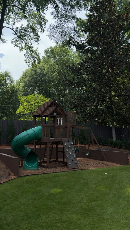 now just need to add green bushes and brown mulch to match !! what do we think?

#homerenovation #backyardmakeover #backyardgarden #playset #backyarddesign