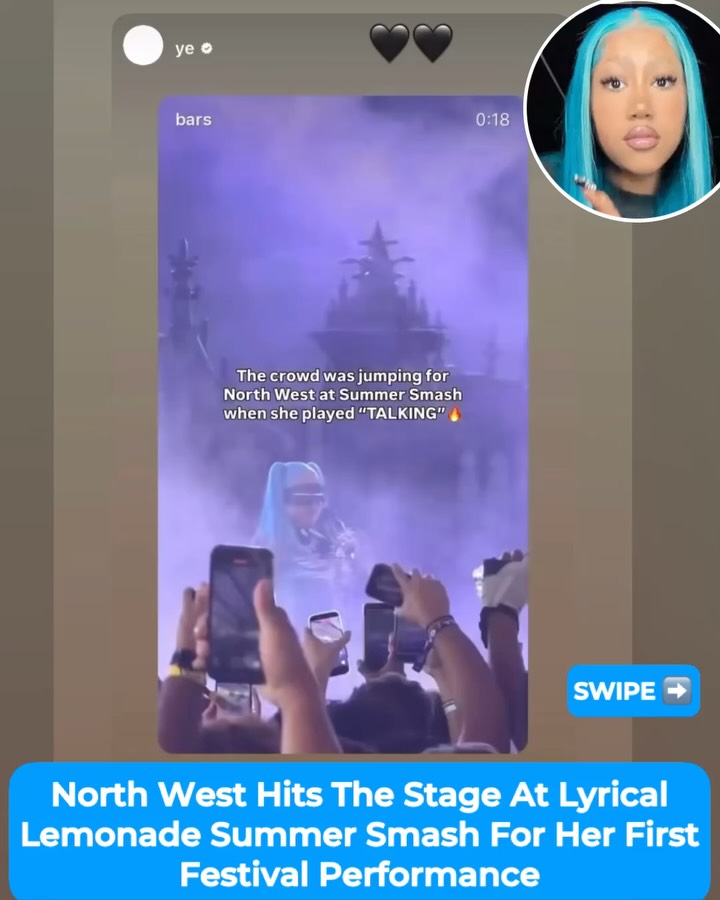 #PressPlay: Go North! 🩵  #Ye and #KimKardashian repost moments from their daughter #NorthWest’s first-ever festival set at Lyrical Lemonade Summer Smash. 🔥🎤 (SWIPE) (🎥: @bars) ✍🏽: #TSRStaffKH