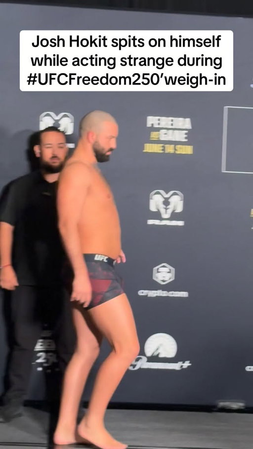 Josh Hokit spits on himself  while acting strange during 
#UFCFreedom250’weigh-in