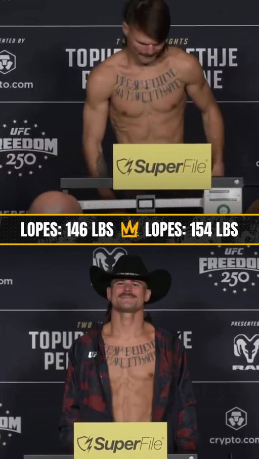 Following his successful featherweight weigh-in, Diego Lopes weighed in again as a “potential alternate” for the lightweight title at #UFCWhiteHouse 👀