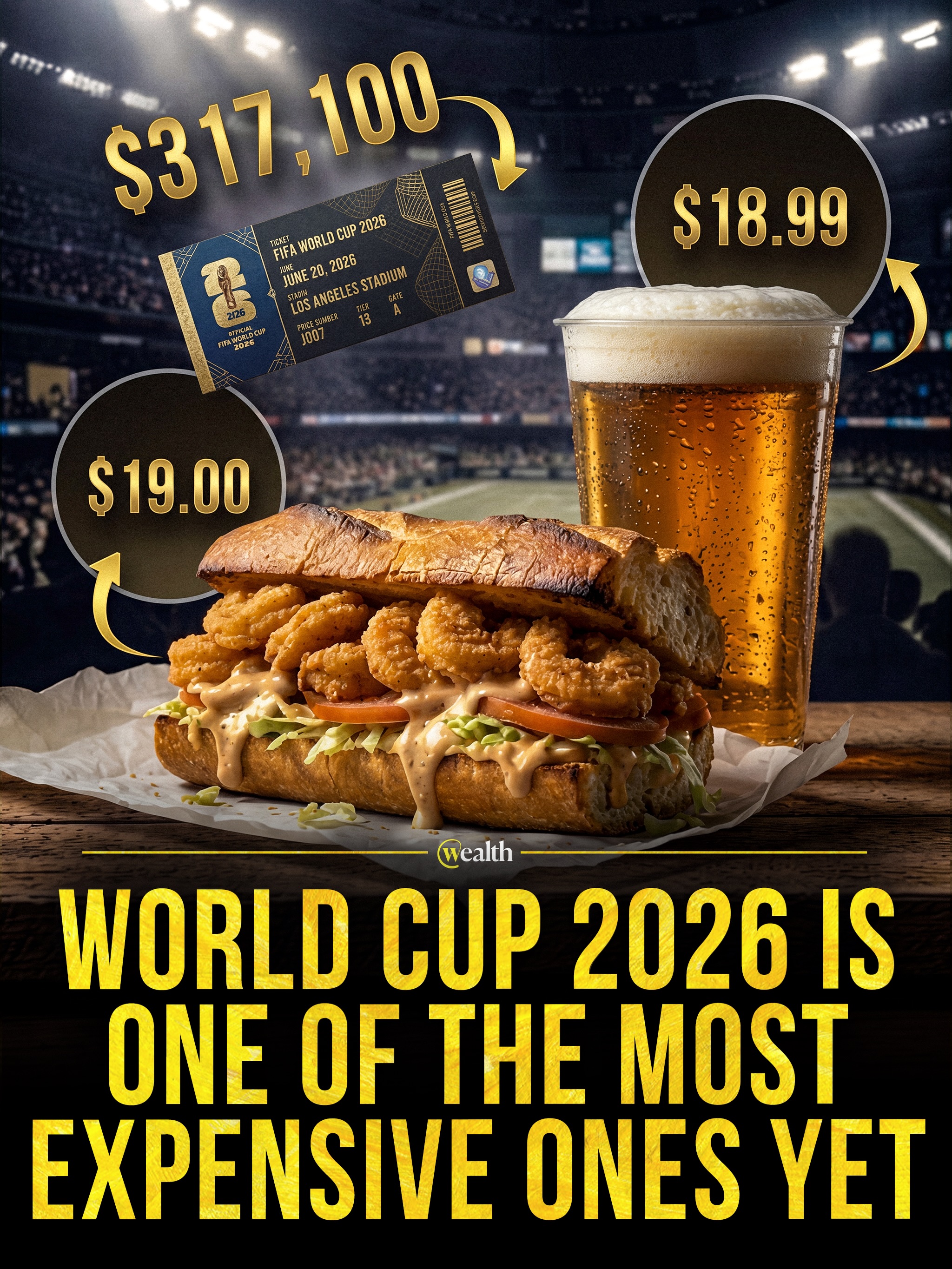 A World Cup semifinal suite is listed at $317,100. 🎟

FIFA’s official 2026 hospitality sales, run by On Location, show U.S. single-match packages from $650 a person. One Los Angeles group-stage option is listed at $2,200.

The first 48-team World Cup runs from June 11 to July 19, 2026 across the United States, Canada, and Mexico, with 104 matches. Prices vary by match, city, and package, so there is no single official average ticket price for the tournament.

#WorldCup2026 #FIFA #SportsBusiness #TicketPrices #Soccer