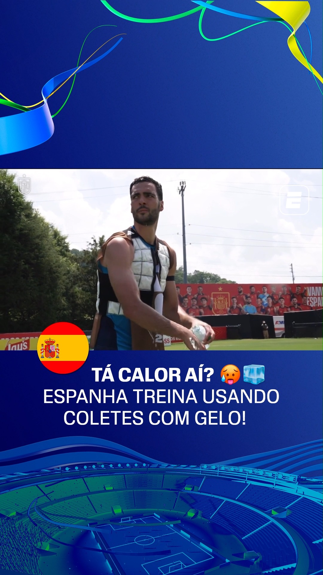 MUITO QUENTE! 🔥🫠 A Espanha não é a única sofrendo com o calor norte-americano nessa Copa do Mundo, mas os espanhóis estão utilizando uma alternativa para tentar driblar as as condições de calor e umidade: depois dos treinos, os jogadores utilizam coletes e botas com gelo, para diminuir a temperatura corporal em até 13°C graus. 

👉 Assista a Espanha x Cabo Verde, nesta segunda-feira (15/06), com transmissão ao vivo pela CazéTV, disponível sem custo adicional no #DisneyPlus

🎥 via Instagram/sefutbol
#ESPN2026 #FIFAWorldCup #Espanha
