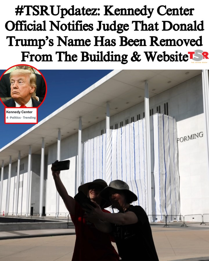 TSR STAFF: Jade Ashley @Jade_Ashley94 
____________________________________
#TSRUpdatez: #TSRPolitics—Last month, a federal judge ruled that #DonaldTrump’s name must be removed from the #KennedyCenter. With the deadline now here, a Kennedy Center official has confirmed that his name has been removed. 
____________________________________
According to @apnews, Matt Floca, executive director and chief operating officer for the center, said in a filing that Trump’s name has been removed from “all physical signage on the Kennedy Center building and grounds, including the front portico, that purports to rename the Kennedy Center after President Trump.”
____________________________________
It’s noted that a tarp has been concealing the scaffolding as workers worked to remove Trump’s name from the building. Therefore, onlookers have not yet gotten a clear visual of the name being removed. At the moment, it’s unclear when the tarp will be removed to show the building’s original name. 
____________________________________
As previously reported, Judge Christopher Cooper ruled that the board “overstepped its statutory bounds” when adding Trump’s name to the building, and ordered his name to be removed. Last December, Democratic Rep. Joyce Beatty sued President Donald Trump and the Board of Trustees after his named was added to the building. Her lawsuit is what led to the judge ruling on the name removal. (📸: @apnews, @gettyimages) ✍🏾: #TSRStaffJW