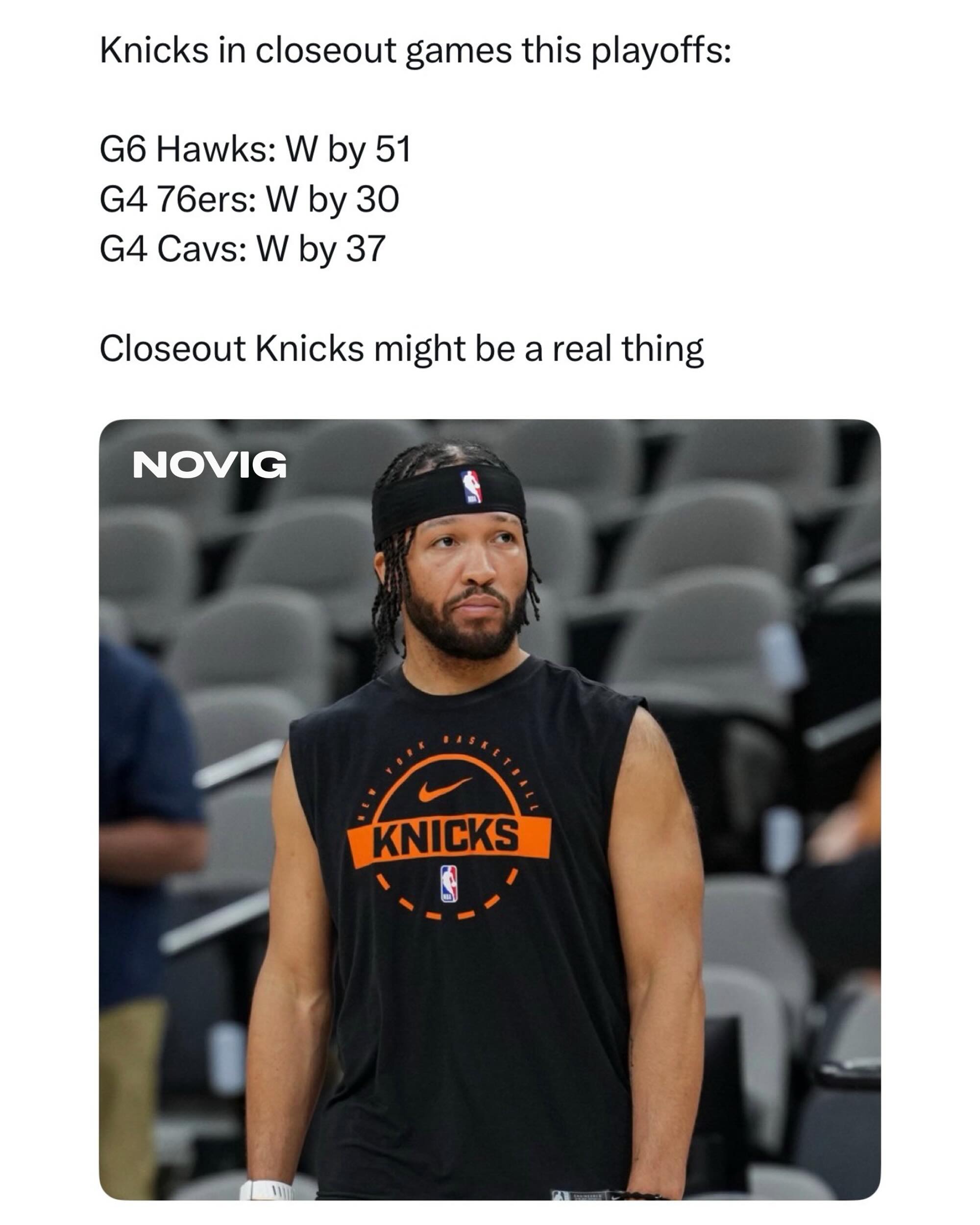 The Knicks have had the belt ready in every elimination game this year 👀😤 @novig

The Knicks have made a habit out of rising to the occasion when the pressure is at its highest. In this playoff run alone, they’ve delivered 3 straight blowout wins, refusing to let the moment overwhelm them. When their backs are against the wall or when they have a chance to slam the door shut, they’ve looked like a team completely locked in. 

Now, they have the biggest opportunity of all: winning an NBA championship.
Of course, Victor Wembanyama isn’t exactly lacking confidence either. Down 3-1 in the Finals, the Spurs’ young superstar has publicly embraced the challenge and made it clear that he believes a comeback is still possible. That’s part of what makes Wemby special. The stage doesn’t scare him. The expectations don’t intimidate him. 

He genuinely believes he can accomplish the impossible. Confidence isn’t exclusive to San Antonio. Jalen Brunson has been carrying himself with the quiet swagger of a champion all postseason long. He doesn’t make grand speeches or chase headline, he just keeps delivering. One side has the fearless belief of a future superstar trying to make history. The other has a battle-tested leader standing one win away from bringing a title back to New York. Tonight, confidence meets confidence... and one team’s dream is about to become reality 🏆🍿