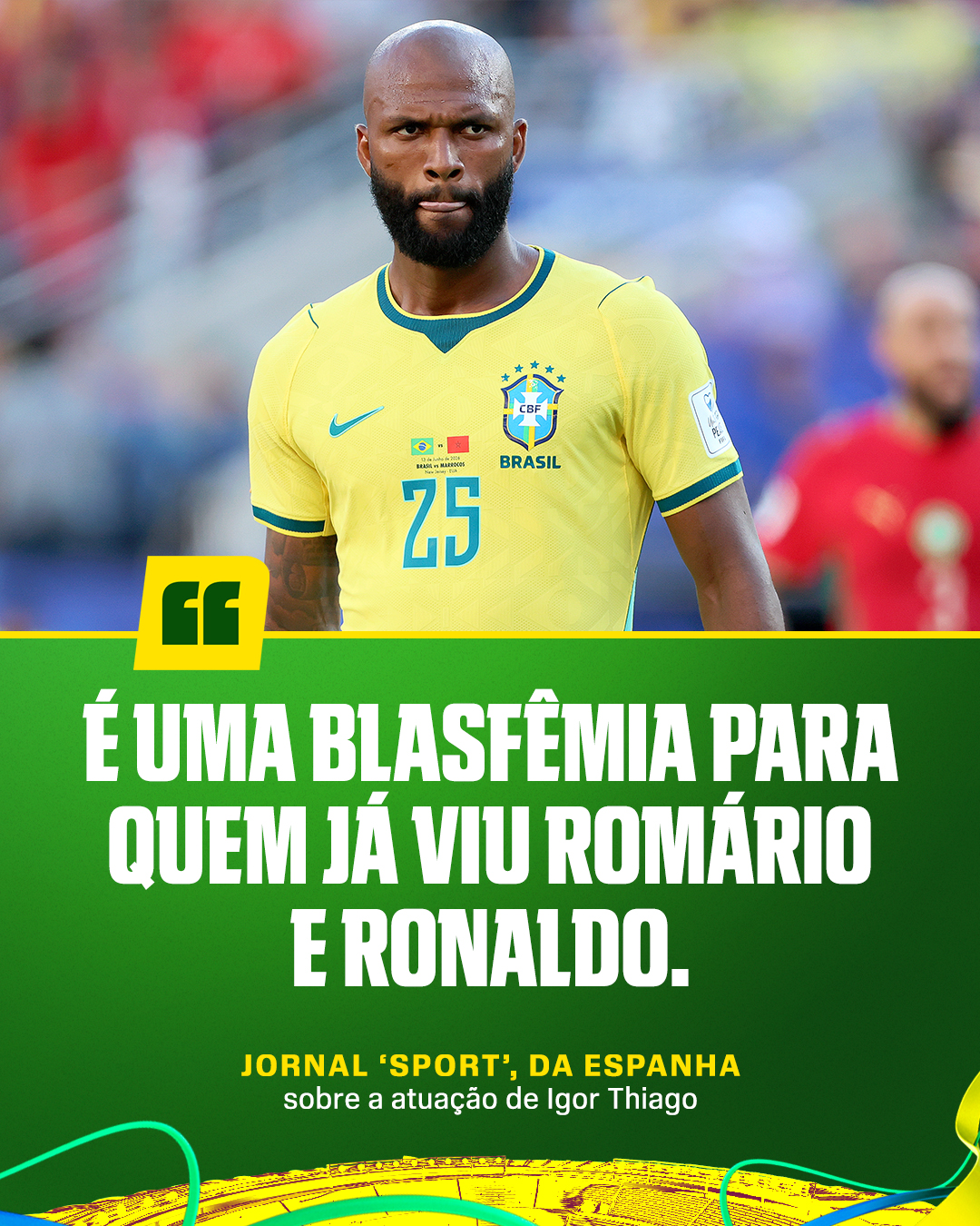 MUITAS CRÍTICAS 🇪🇸🇦🇷📰 A imprensa fora do Brasil não curtiu muito a atuação da seleção brasileira e não faltaram críticas para jogadores como Igor Thiago e Paquetá. Ao contrário de Marrocos, muito elogiada por seu jogo com a bola no pé

Assista à Copa do Mundo FIFA pela CazéTV, no #DisneyPlus, sem custo adicional.

#ESPN2026 #FIFAWorldCup #copadomundo #brasil #marrocos