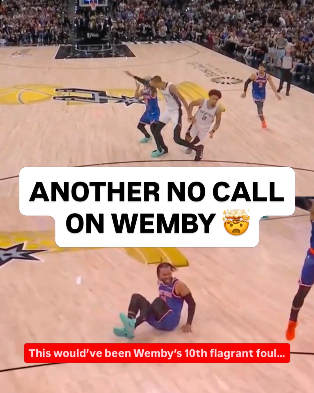 This should be Victor Wembanyama’s 10th flagrant foul. Would lead to a suspension. But they ignored it.