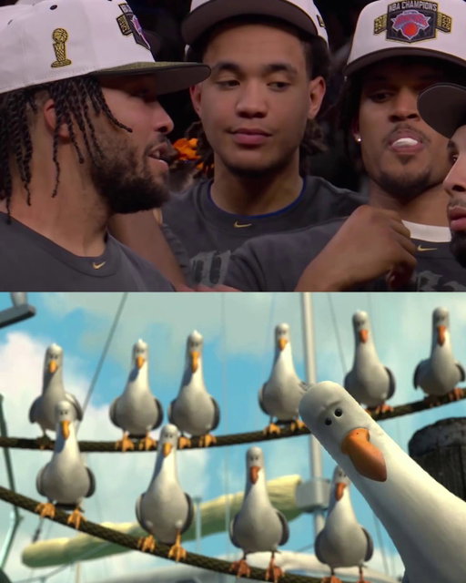 The Knicks imitating the Madagascar seagulls 😂: "Mike Mike Mike Mike Mike"