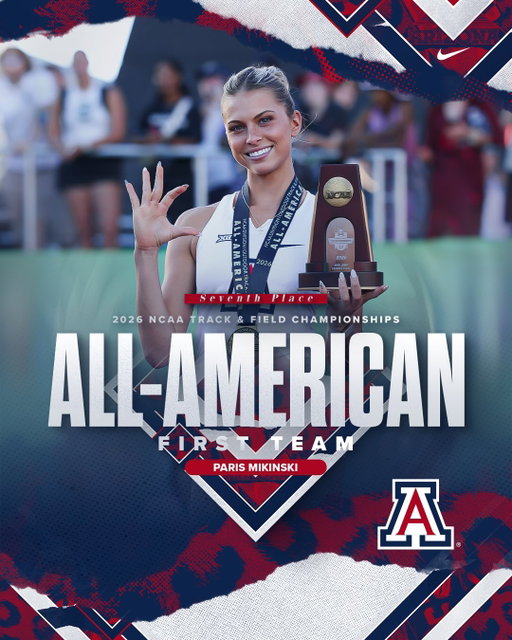 @parismikinski earns First-Team All-American Honors with her 7th place finish in the high jump!

She equaled her personal best with a height of 6-1.5 (1.87m).

#BearDown