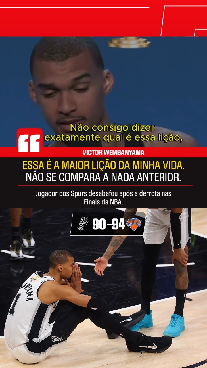 PALAVRAS FORTES! 🗣️ Após a derrota nas Finais da NBA para o New York Knicks por 4 a 1, Victor Wembanyama, dos Spurs, falou sobre os aprendizados que tirou da derrota.

🎥 Via ESPN

#NBANaESPN #Wembanyama #Knicks #Spurs