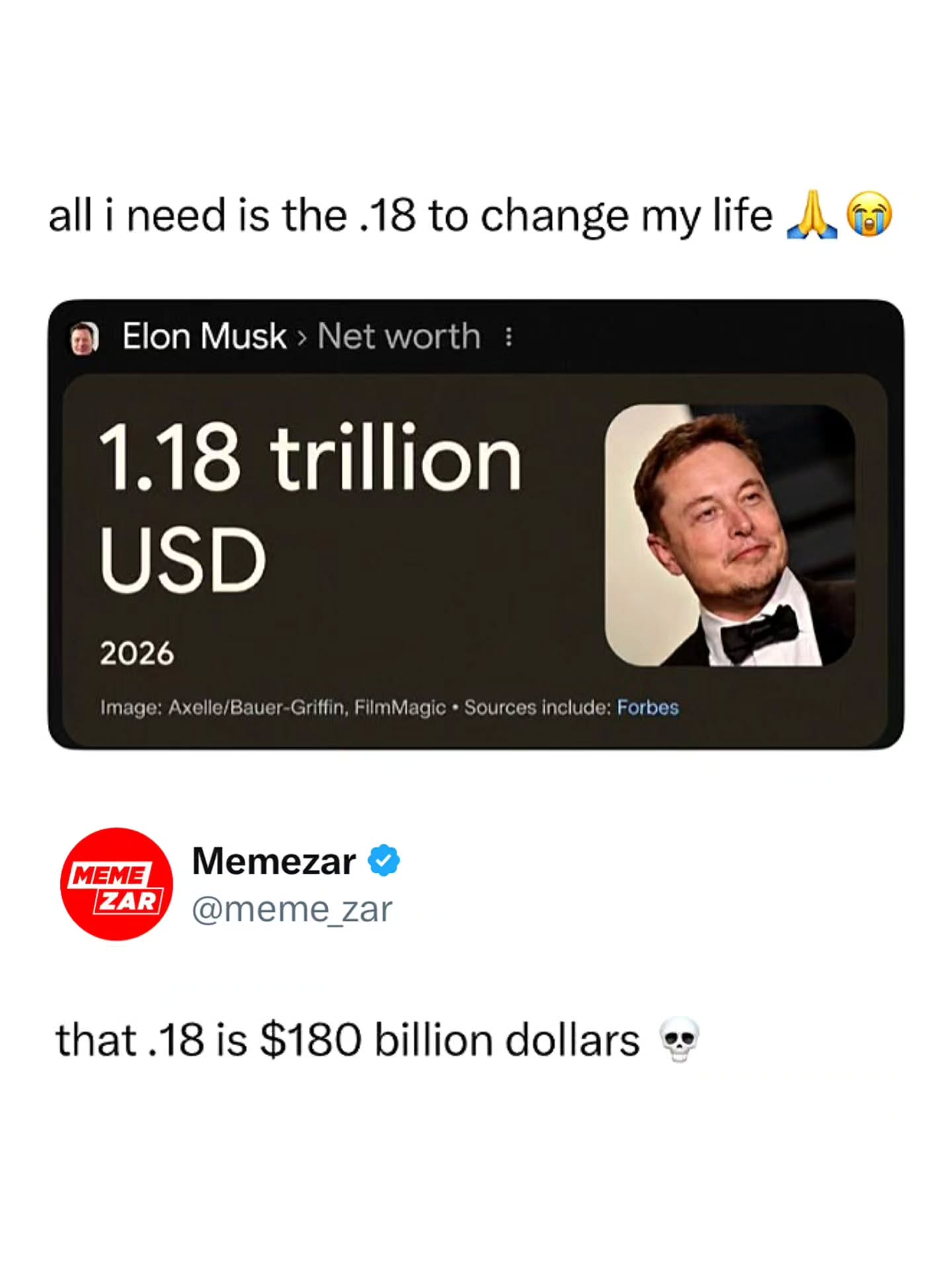 Me finding out the "leftovers" are worth more than countries 😂

Elon Musk's estimated net worth has surpassed $1 trillion, making him the first person to reach trillionaire status on paper. The jump came largely from the soaring valuation of SpaceX following its historic IPO, while Tesla remains another major contributor to his wealth.

However, most of his fortune exists in company shares rather than cash, meaning it cannot be easily accessed or spent. The milestone has also renewed debates about wealth inequality and the growing concentration of wealth among a small number of individuals.