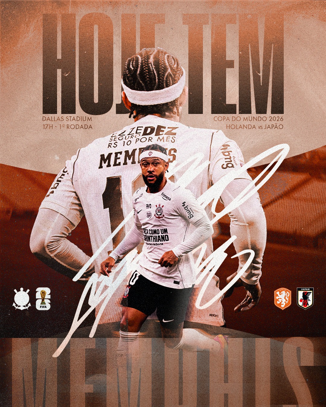 HOJE TEM MEMPHIS DEPAY EM CAMPO NA COPA DO MUNDO! 🇳🇱

O camisa 🔟 do Timão representará a seleção neerlandesa pela Copa Do Mundo de 2026.

⚽ Países Baixos (🇳🇱) x Japão (🇯🇵)
🏆 Copa do Mundo da FIFA 2026 (1ª rodada - fase de grupos
⏰ 17h (horário de Brasília)
🏟️ Dallas Stadium
📺 Globo, Cazé TV, SBT e SporTV

#TimãoPelaCopaDoMundo
#VaiCorinthians