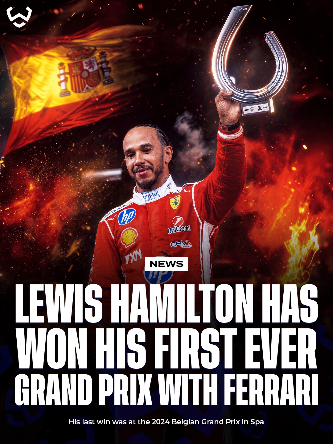 History made in red ❤️🏎️

Lewis Hamilton has taken his first win for Ferrari, crossing the line first at the Spanish Grand Prix! 🏆🔴

The wait is finally over as the seven-time world champion delivers his maiden victory in Ferrari colours 🇬🇧🤝🇮🇹🔥

With Lewis Hamilton, George Russell, and Lando Norris finishing in the top three, this marks the first all-British Formula 1 podium since 1968.