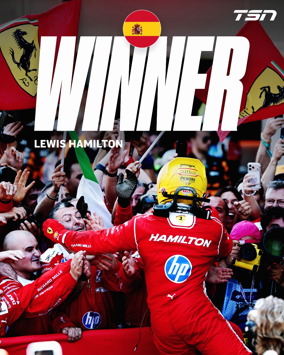 LEWIS HAMILTON WINS THE BARCELONA-CATALUNYA GRAND PRIX. 🏁

The 106th win of his career... and his first in Ferrari red 🔥