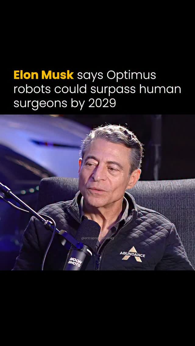 Elon Musk made one of his boldest predictions yet about the future of healthcare.

He believes that by 2029, Optimus robots will perform surgery better than human surgeons at scale. 

He also predicts that by around 2030 to 2031, the best medical care in the world could become free.

Whether those timelines prove correct or not, the idea reflects how quickly AI and robotics are advancing.

Follow (@entrepreneursonig) for everything related to entrepreneurs.

Media: Peter H. Diamandis