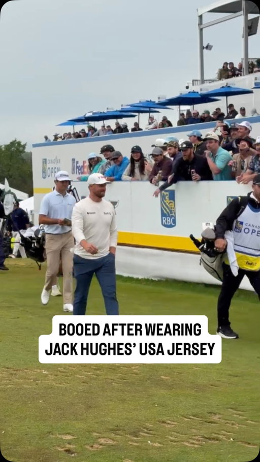 Fans at the #RBCCanadianOpen had boos for Wyndham Clark a day after Clark took to the tee in a Team USA Jack Hughes jersey 😅