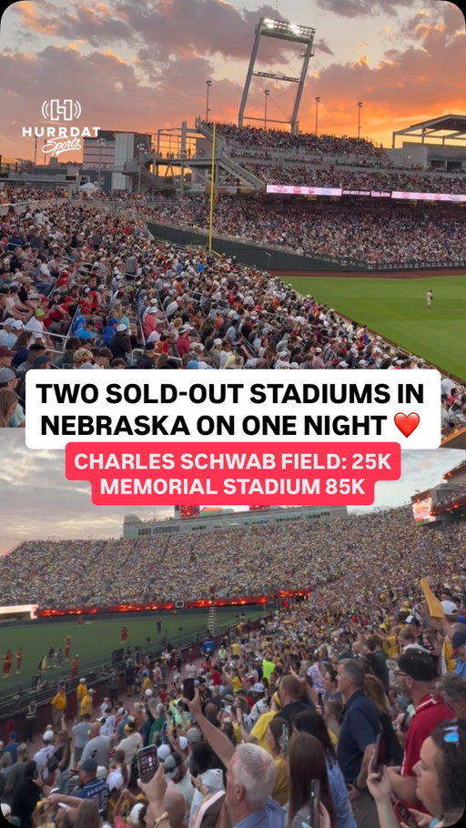 Last night in Nebraska, Omaha’s Charles Schwab Field was sold out at 25k for the MCWS, and Memorial Stadium drew 85k for Banana Ball. ❤️