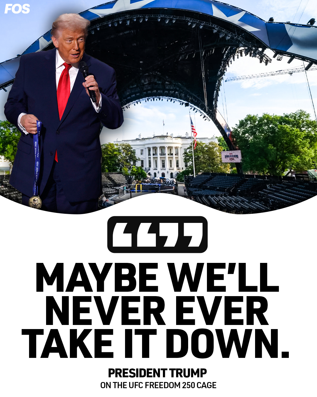 In a video President Trump posted on TikTok ahead of the UFC Freedom 250, he compared “The Claw” to the Eiffel Tower:⁠
⁠
“Many don’t know that in Paris, France, the Eiffel Tower—1889 it was built. It was supposed to be taken down immediately after the World’s Fair, and then they said, ‘You know, we sorta like it, let’s leave it up a little bit longer.’ Well, they never took it down.⁠
⁠
And, you know, we’re building something in front of the White House that’s quite attractive to a lot of people…I’m looking at it, and maybe we'll never ever take it down."