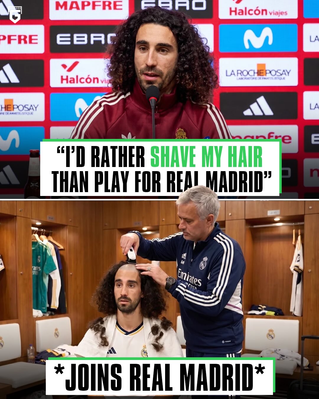 Just recently Marc Cucurella was asked some serious questions about his hair and future… 😅💇🏻‍♂️

🎙️ Reporter: “Would you shave your hair if you win the World Cup?”

🗣️ Marc Cucurella: “No, my hair is sacred.”

🎙️ Reporter: “And if you had to choose between cutting your hair or playing for Real Madrid?”

🗣️ Cucurella: “Well, yes. I would shave my hair.”

Today Real Madrid secured the signing of the Spanish fullback and former La Masia graduate, who also had heavy links to Barcelona… 🤯

After the news, Marc Cucurella was seen doing Kylian Mbappé’s celebration in training 👀

In 2024, Cucurella said: “A footballer I like to share the dressing room with? Kylian Mbappé!”

It’s coming true 🫣