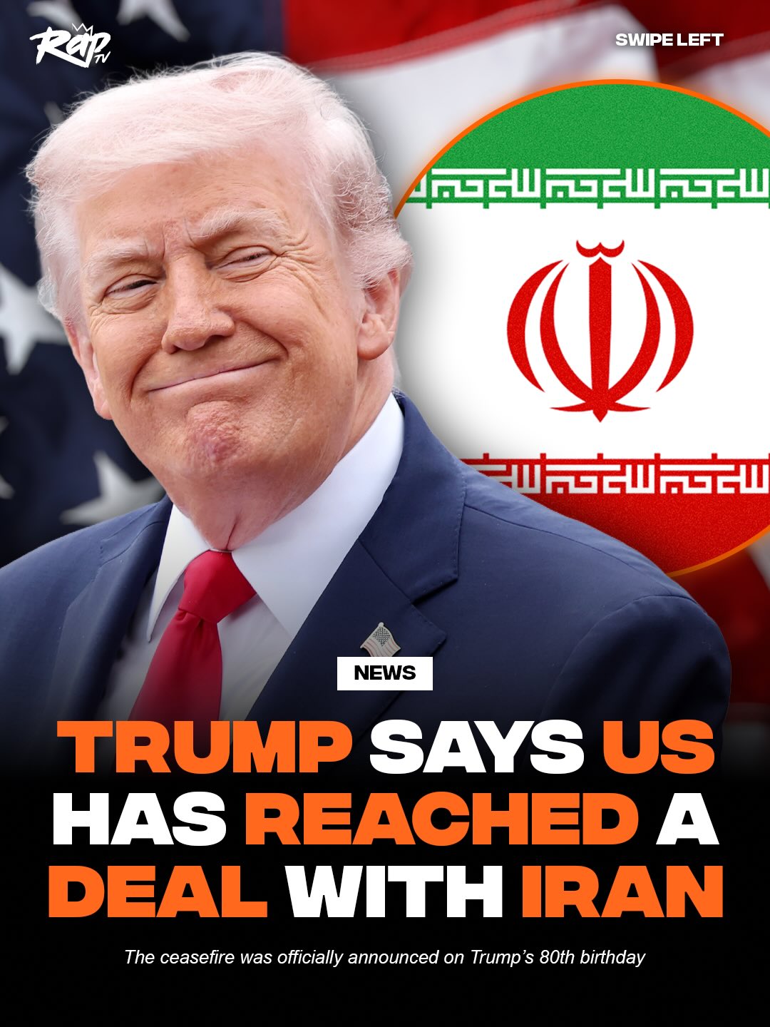 Trump says a peace deal has been reached between the US and Iran‼️

The President announced the deal on his 80th birthday, confirming the Strait of Hormuz will now be open toll free and that the US will remove its Naval blockade 🙌

“Congratulations to all,” Trump wrote on Truth Social. 

What do y’all think about this⁉️