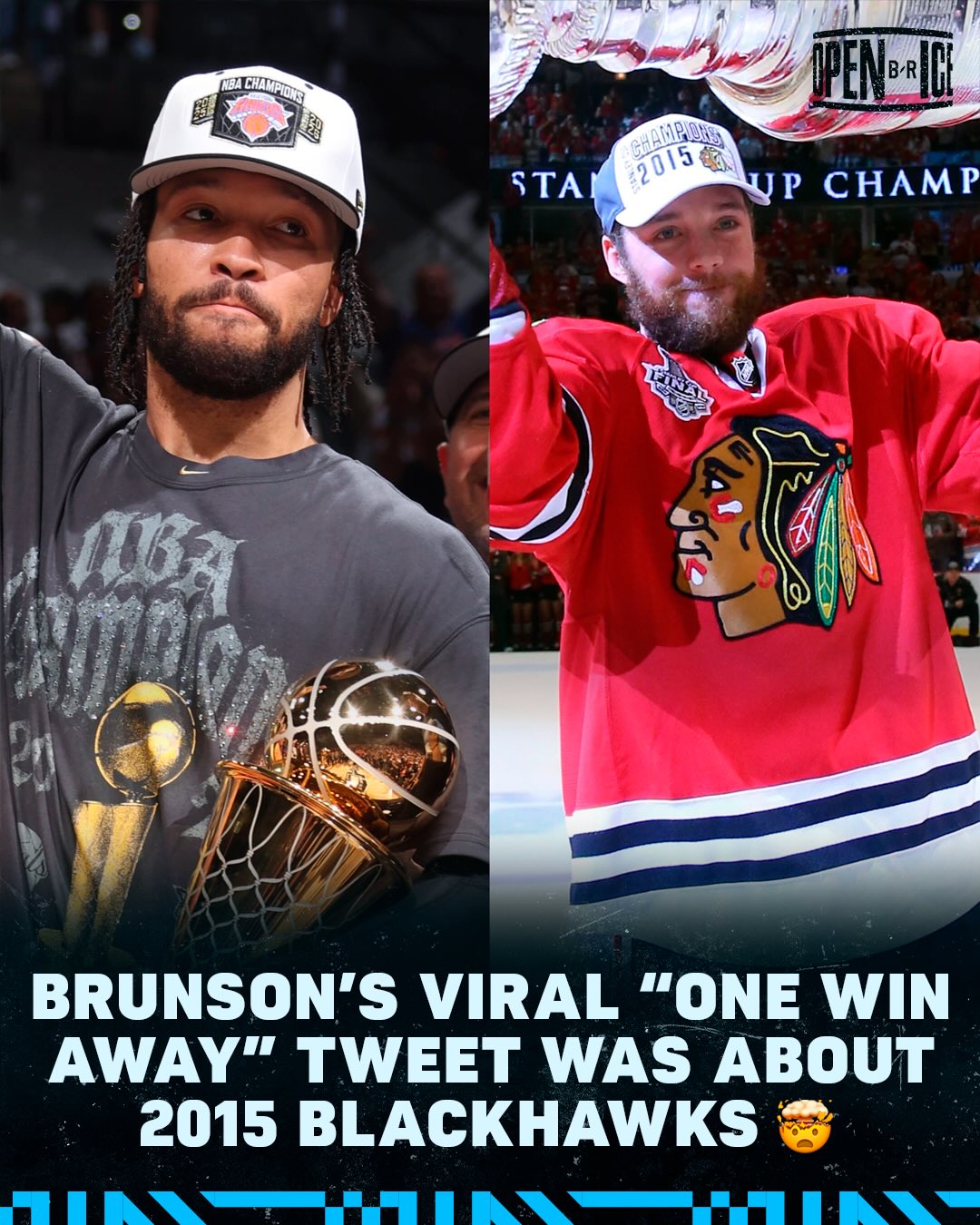 Jalen Brunson was a BIG Hawks fan going to HS outside of Chicago and he was LOCKED IN during the 2015 Stanley Cup Final 🔥
