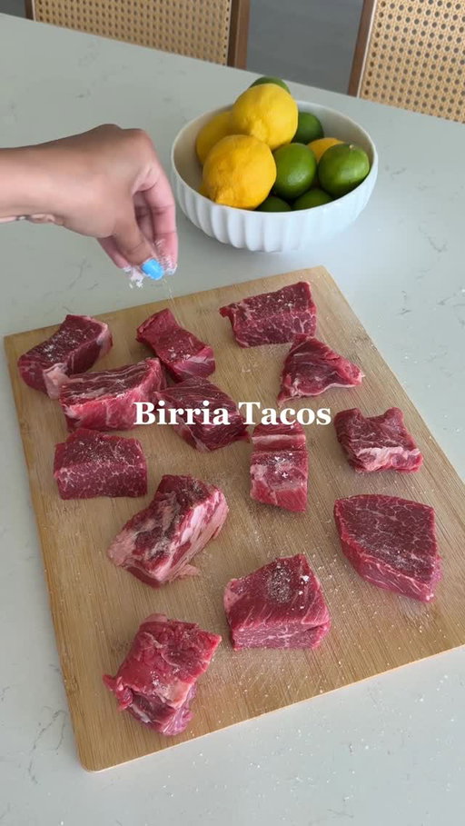 Birria Tacos recipe 🇲🇽
Ingredients

3 lbs chuck roast
Salt and pepper, to taste
2 tomatoes
1 onion
4 garlic cloves
3 guajillo chiles, stemmed and seeded
2 ancho chiles, stemmed and seeded
Water, enough to cover
1 packet beef bouillon
1 tsp thyme
1 tsp oregano
1 tsp cumin
1 tsp garlic powder
3 cups beef stock
1 cinnamon stick
1 bay leaf
Oaxaca cheese
Diced onion, for serving
Chopped cilantro, for serving
Corn tortillas

Instructions

Season the chuck roast with salt and pepper. Brown on all sides in a large pot or Dutch oven. Remove and set aside.

In the same pot, add the tomatoes, onion, garlic, guajillo chiles, and ancho chiles. Sauté for a few minutes, then add enough water to cover. Bring to a boil and cook until softened.

Transfer the tomatoes, onion, garlic, chiles, beef bouillon, thyme, oregano, cumin, garlic powder, and some of the cooking liquid to a blender. Blend until smooth.

Strain the sauce back into the pot. Return the chuck roast to the pot and add the beef stock, cinnamon stick, and bay leaf. Season with additional salt and pepper to taste.
•
•
•
•
•
#birriatacos #latinacontentcreator #mexicanfood #tacos #comidamexicana @imusausa @badiaspices @olemex_labanderita