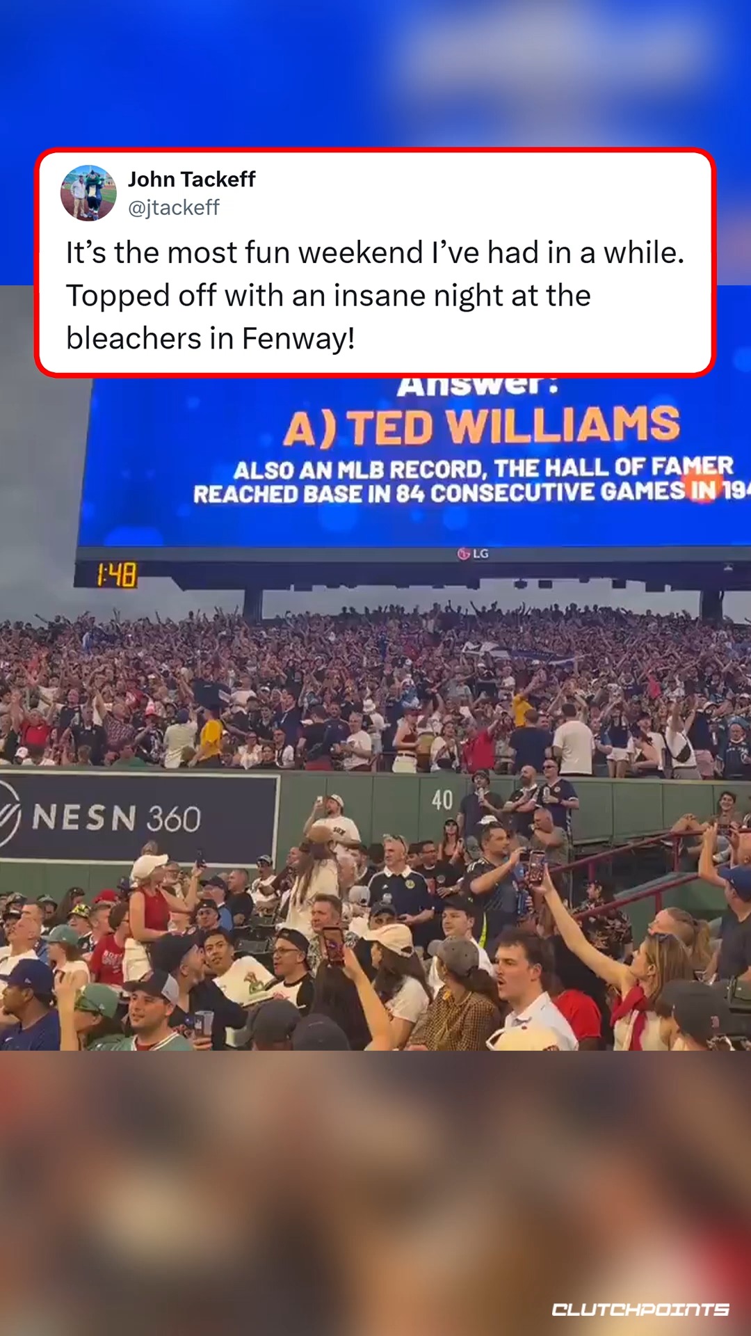Football passion 🤝 Baseball passion

The Tartan Army, supporters of the Scotland's national football team, have made their presence felt at Fenway Park on Sunday night 🗣️

(via @jtackeff on X/Twitter)