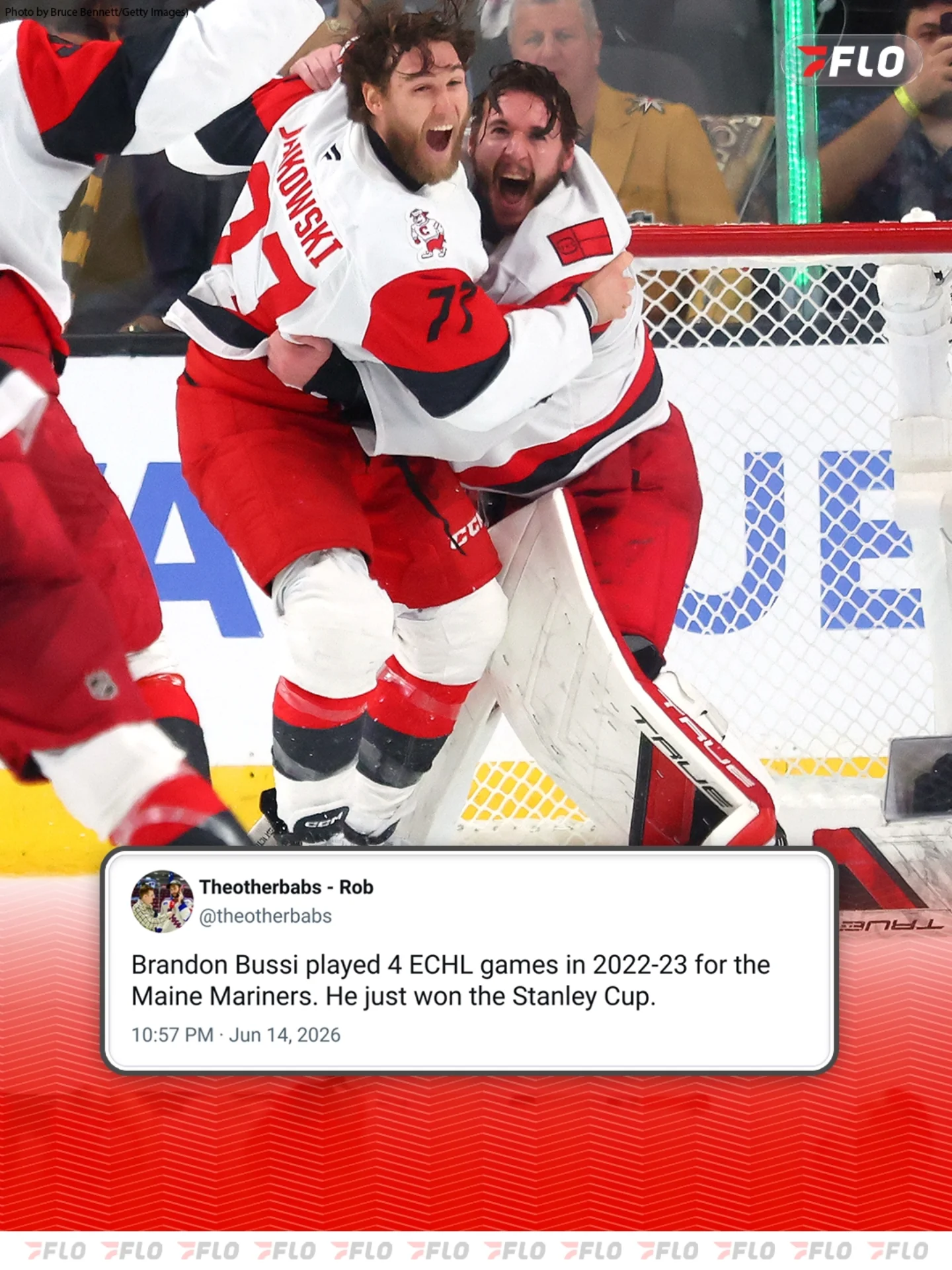 Brandon Bussi played 4 ECHL games in 2022-23 for the Maine Mariners. He just won the Stanley Cup.

#nhl #echl