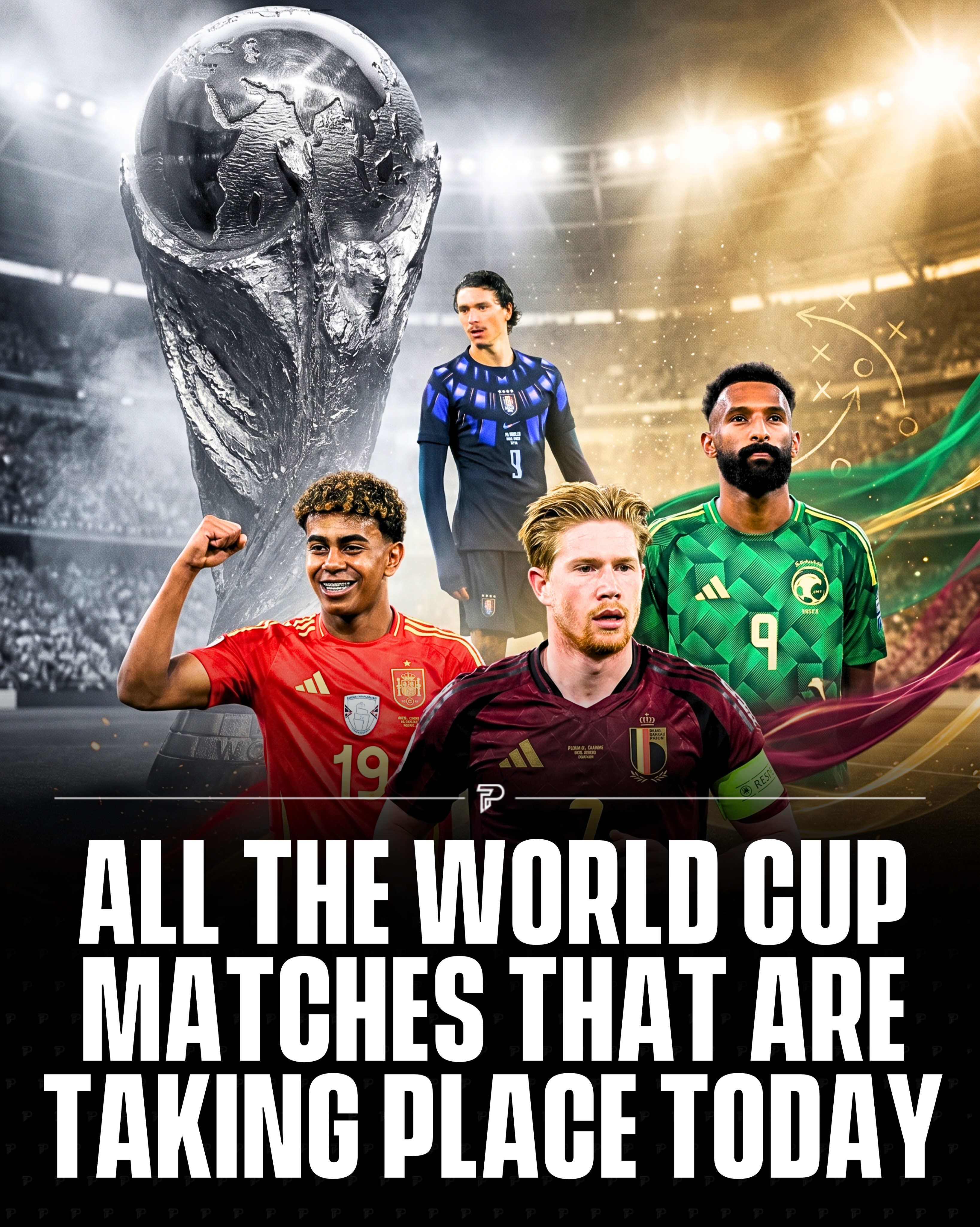 Day 5 of the 2026 World Cup brings four matches today. Spain face Cabo Verde at 12 p.m. ET in Atlanta, Belgium take on Egypt at 3 p.m. ET in Seattle, Saudi Arabia meet Uruguay at 6 p.m. ET in Miami, and Iran face New Zealand at 9 p.m. ET.

All eyes will be on Lamine Yamal, 18, who is expected to make his World Cup debut for Spain today, likely coming off the bench as he continues his recovery from a hamstring injury.

#Pubity #Viral #Sports