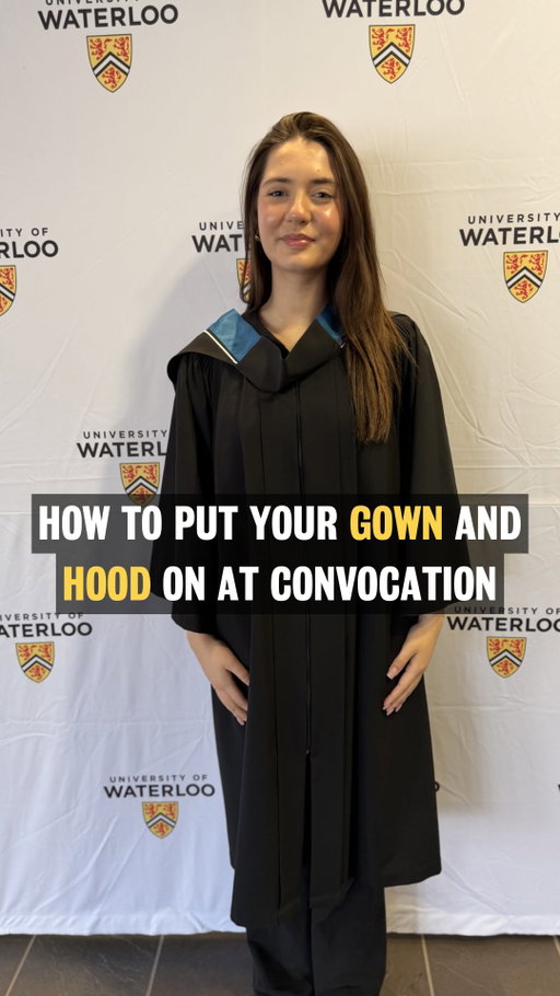 Spring 2026 Convocation starts tomorrow and we want to make sure you’re fully prepared to cross the stage looking your best. 

Here’s a quick breakdown on how to properly put on your gown and hood! 

Congratulations to all who are graduating this week! #UWaterlooGrad 🧑🏽‍🎓🖤💛
