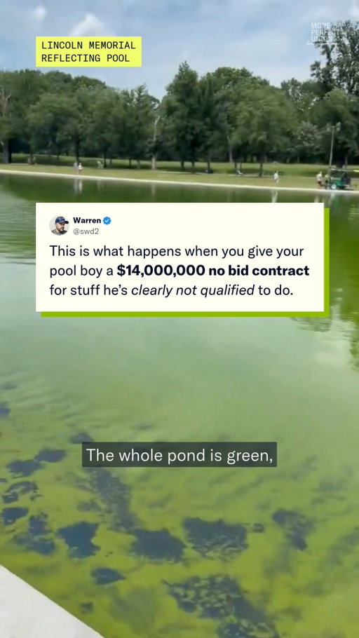 Trump spent $14,000,000 to completely renovate the reflecting pool at the Lincoln Memorial and now it looks greener and more algae-infested then before...
