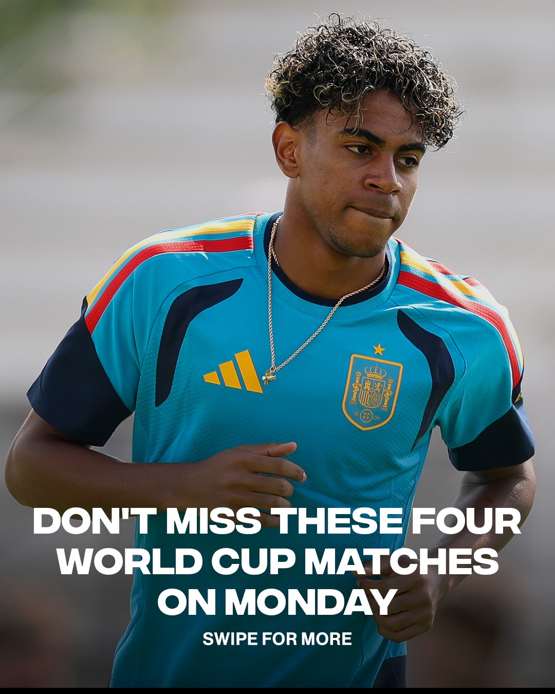 ... And it don't stop! Be sure to catch Monday's World Cup action, which leads w/ Lamine Yamal & España taking on Cape Verde (listed times in PT).

⚽️ Ahead of kickoff, @fanaticsmarkets has Spain priced at 92¢ for victory, subject to change.

(📸: Getty)