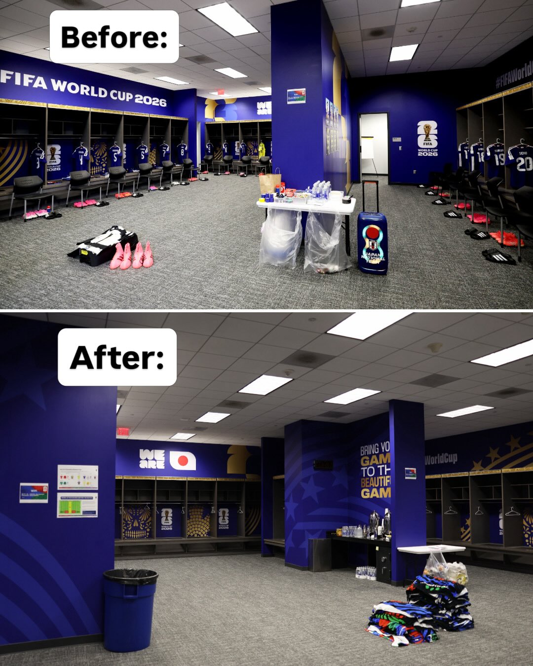 Japan continued their World Cup tradition of cleaning up after matches 💯

After drawing against the Netherlands, fans cleaned the stands and the team cleaned the locker room 🫡
