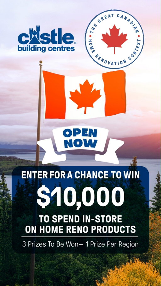 🏆 The Castle Great Canadian Home Renovation Contest is back — and we’re giving away 3 home reno prizes valued at $10,000 each!

Here’s how to enter:

1️⃣ Pick up ballot in-store or contest entry code card at your local participating Castle Building Centres location.

2️⃣ Pick up ballot or contest entry code card in-store at your local participating Castle Building Centres location.

3️⃣ Cross your fingers! 🤞

One 10K winner will be awarded per region — Western, Central & Atlantic Canada. Contest runs June 15 to September 15, 2026.

Don’t miss your chance to win $10,000 in products from the winning Castle location to put toward your dream renovation. Find your nearest participating Castle location today! 👉 Visit renocontest.castle.ca for complete contest rules/details.

#CastleBuildingCentres #GreatCanadianHomeRenovationContest #ContestAlert #HomeRenovation #WinBig #Canada #Renovation2026